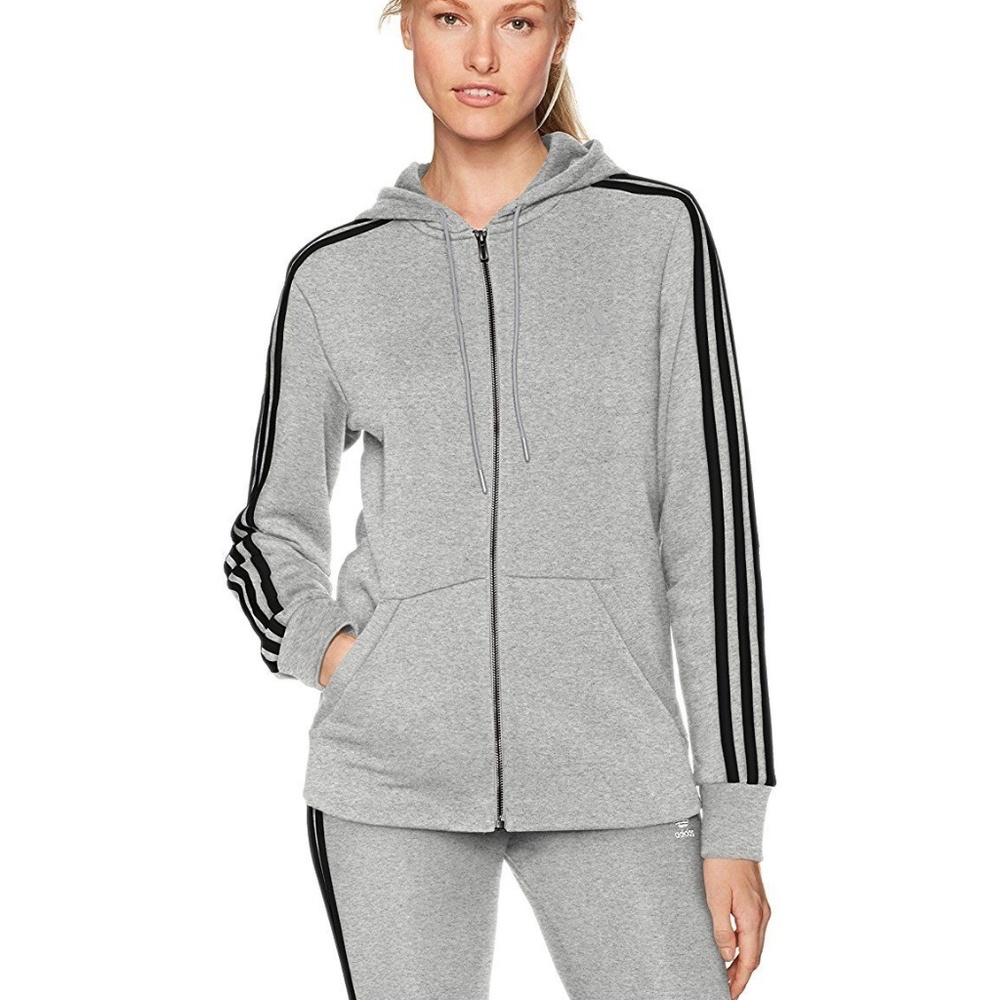 Adidas W Size L 3-Stripe Full Zip Hoodie